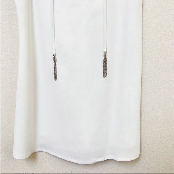 Trina Turk White V Neck Metal Tassel Shift Dress - Picture 5 of 10
